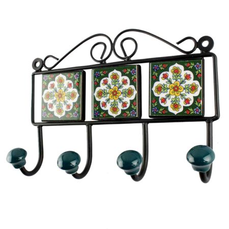 White Floral Ceramic Tile Hook